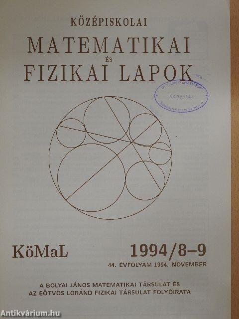 Középiskolai matematikai és fizikai lapok 1994. november