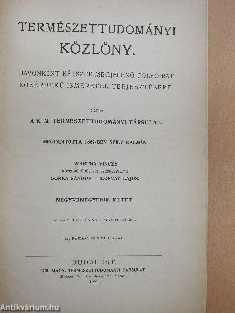 Természettudományi Közlöny 1909. január-december/Pótfüzetek a Természettudományi Közlönyhöz 1909. január-december