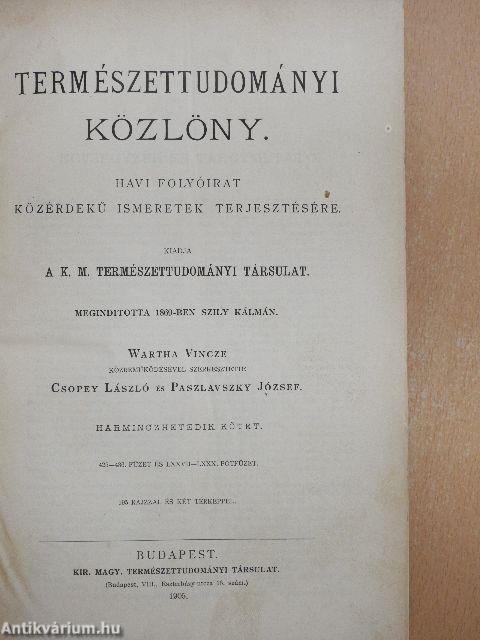 Természettudományi Közlöny 1905. január-december/Pótfüzetek a Természettudományi Közlönyhöz 1905. január-december