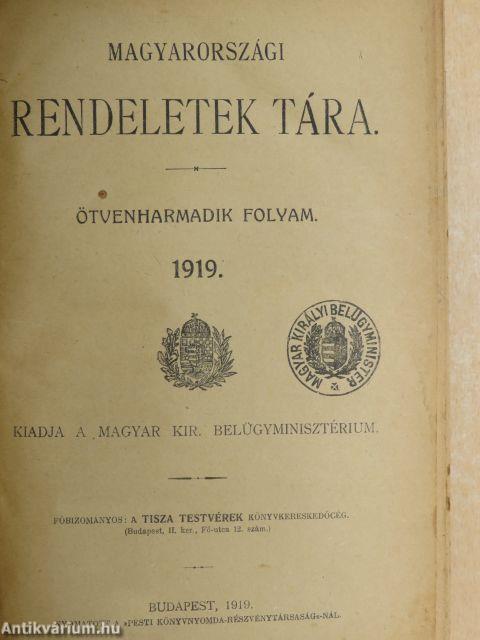 Magyarországi rendeletek tára 1919.