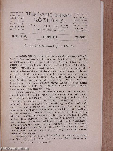 Természettudományi Közlöny 1905. január-december/Pótfüzetek a Természettudományi Közlönyhöz 1905. január-december