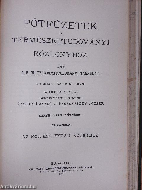 Természettudományi Közlöny 1905. január-december/Pótfüzetek a Természettudományi Közlönyhöz 1905. január-december