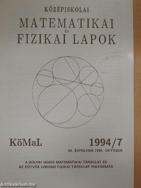 Középiskolai matematikai és fizikai lapok 1994. október