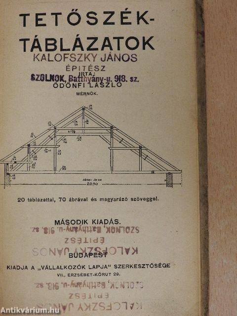 Tetőszék-táblázatok