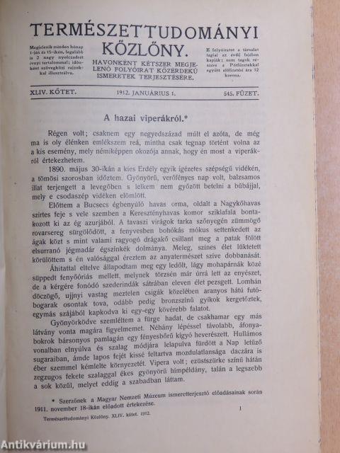 Természettudományi Közlöny 1912. január-december/Pótfüzetek a Természettudományi Közlönyhöz 1912. január-december