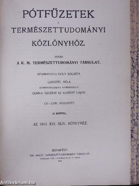 Természettudományi Közlöny 1912. január-december/Pótfüzetek a Természettudományi Közlönyhöz 1912. január-december