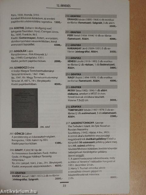 Országház Antikvárium 12. árverés