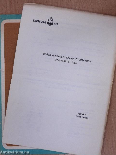 Szőlő-, gyümölcs-, és díszfaiskolai árjegyzék 1980 ősz, 1981 tavasz