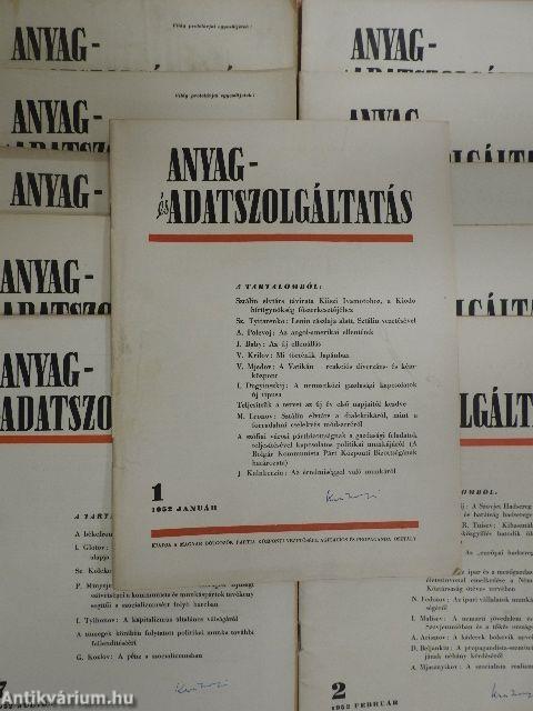 Anyag- és adatszolgáltatás 1952. január-december