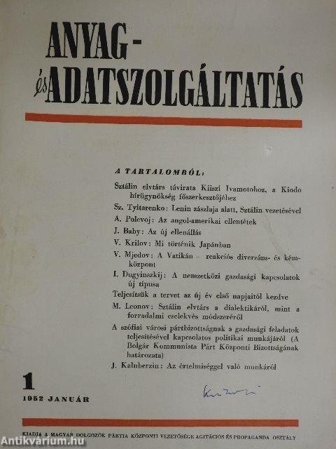 Anyag- és adatszolgáltatás 1952. január-december