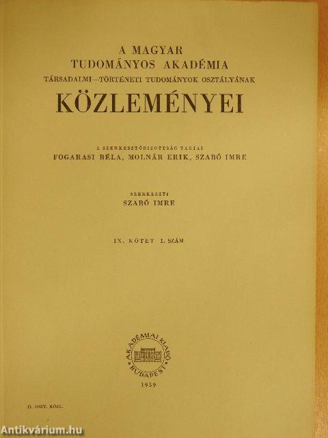 A Magyar Tudományos Akadémia Társadalmi-Történeti Tudományok Osztályának Közleményei 1959/1-4.