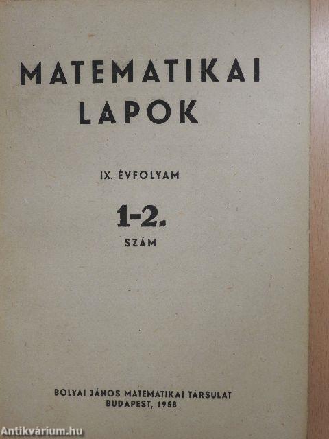 Matematikai Lapok 1958/1-4.