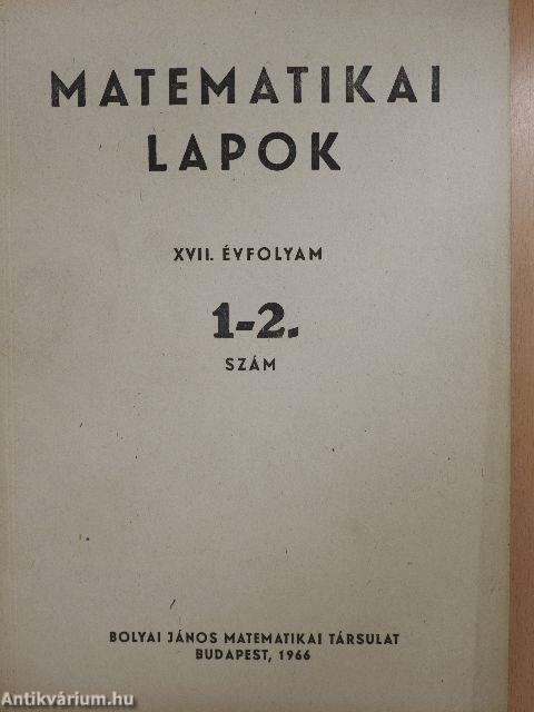 Matematikai lapok 1966/1-4.