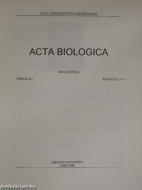 Acta Biologica Tomus XLI. Fasciculi 1-4.