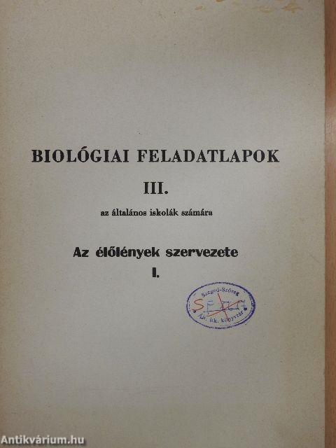 Biológiai feladatlapok III.