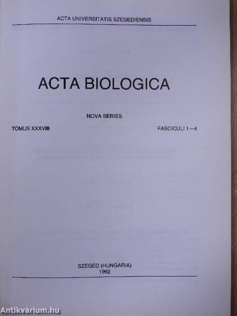 Acta Biologica Tomus XXXVIII. Fasciculi 1-4.