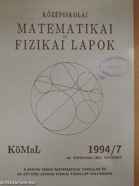 Középiskolai matematikai és fizikai lapok 1994. október