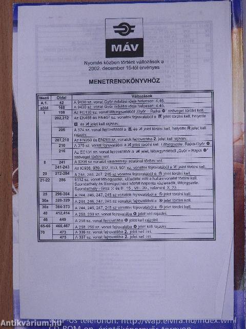 MÁV Menetrend 2002-2003