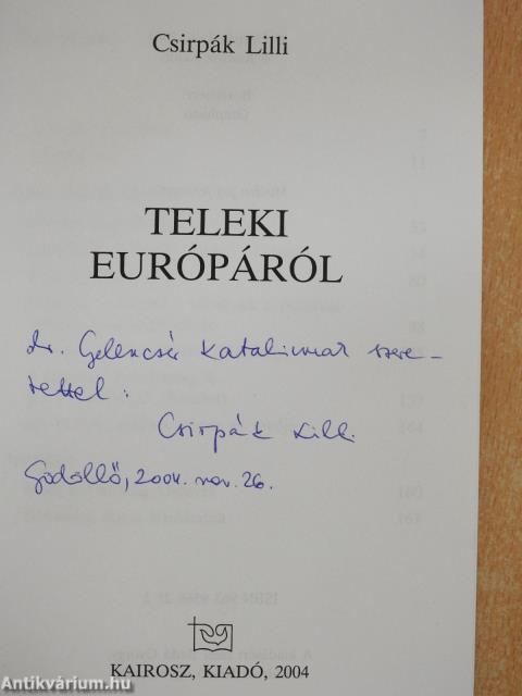 Teleki Európáról (dedikált példány)