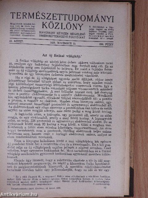 Természettudományi Közlöny 1924. január-december/Természettudományi Közlöny 1929. november 15.