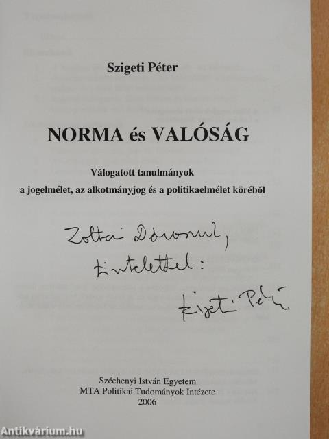 Norma és valóság (dedikált példány)