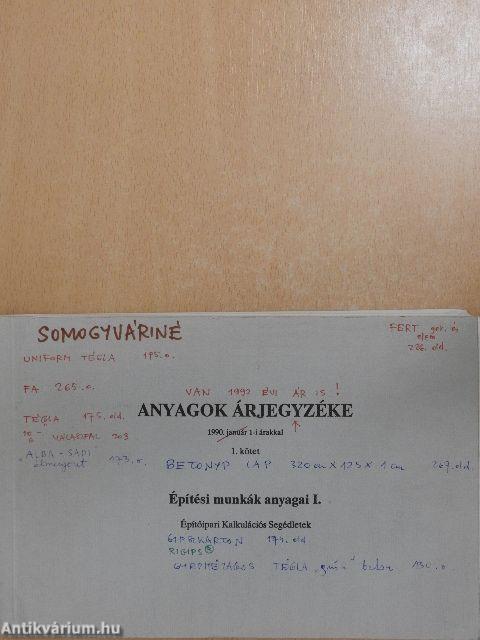 Anyagok árjegyzéke I-II.