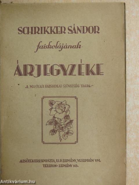 Schrikker Sándor faiskolájának árjegyzéke