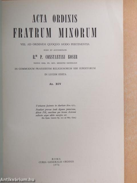 Acta Ordinis Fratrum Minorum Ianuarii-Decembris 1976