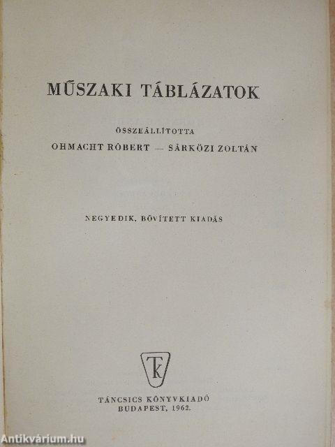 Műszaki táblázatok