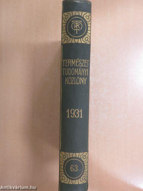 Természettudományi Közlöny 1931. január-december/Pótfüzetek a Természettudományi Közlönyhöz 1931. január-december