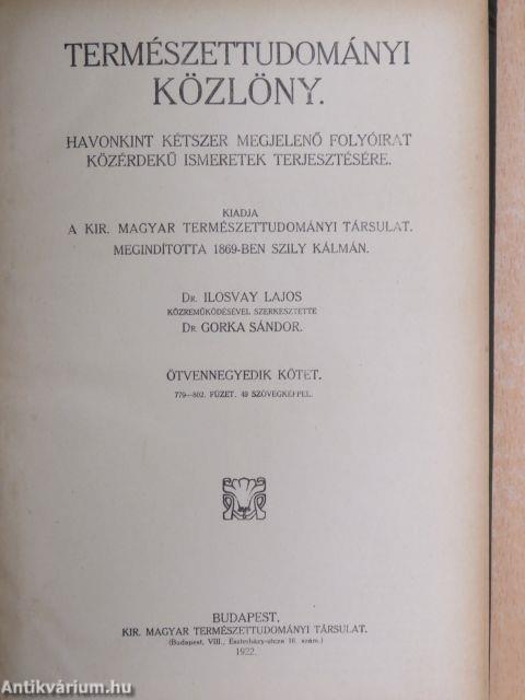 Természettudományi Közlöny 1922. január-deczember/Pótfüzetek a Természettudományi Közlönyhöz 1922. január-deczember