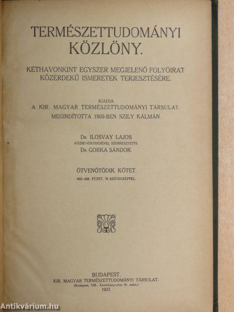 Természettudományi Közlöny 1923. január-december/Pótfüzetek a Természettudományi Közlönyhöz 1923. január-december