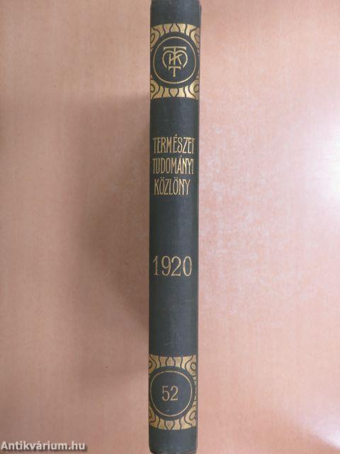 Természettudományi Közlöny 1920. január-december/Pótfüzetek a Termézettudományi Közlönyhöz 1920. január-december