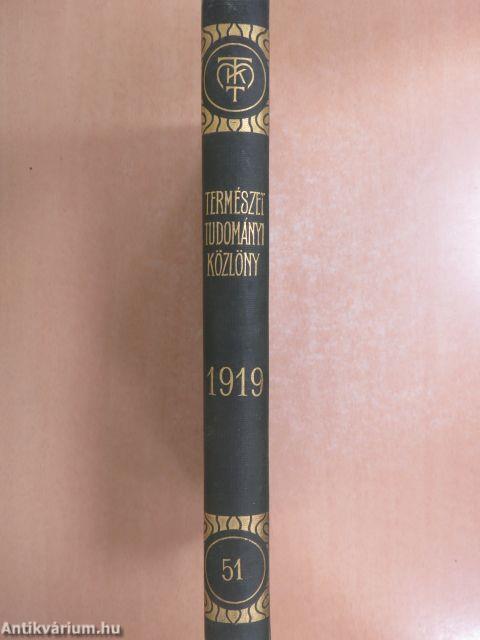 Természettudományi Közlöny 1919. január-deczember/Pótfüzetek a Természettudományi Közlönyhöz 1919. január-deczember