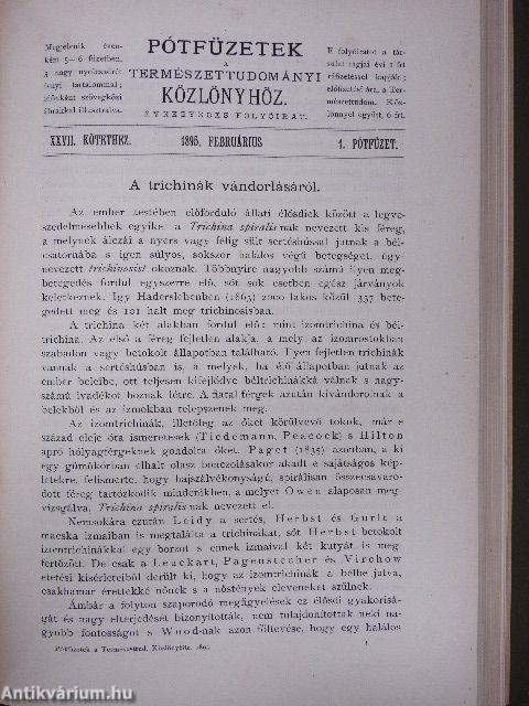 Természettudományi Közlöny 1895. január-deczember/Pótfüzetek a természettudományi közlönyhöz 1895. január-deczember