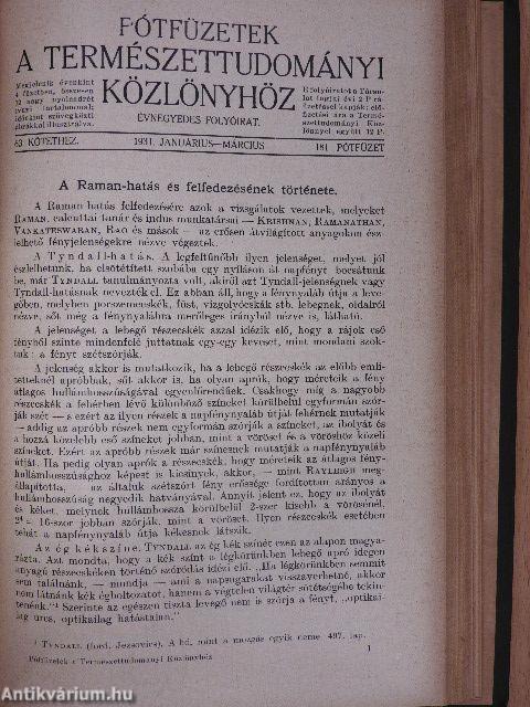 Természettudományi Közlöny 1931. január-december/Pótfüzetek a Természettudományi Közlönyhöz 1931. január-december