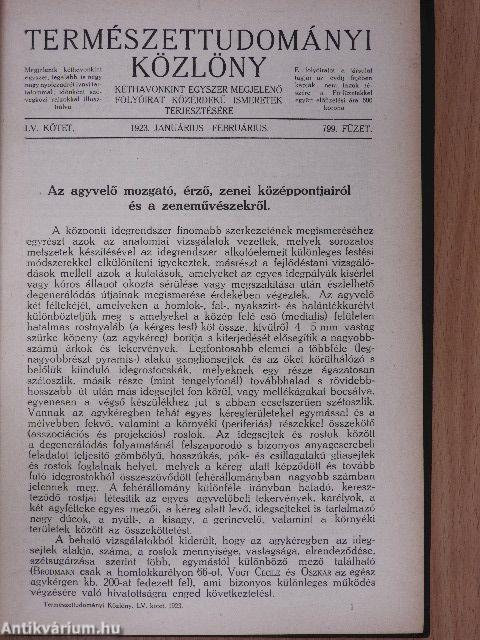 Természettudományi Közlöny 1923. január-december/Pótfüzetek a Természettudományi Közlönyhöz 1923. január-december