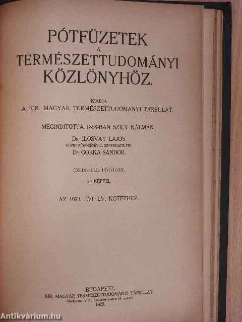 Természettudományi Közlöny 1923. január-december/Pótfüzetek a Természettudományi Közlönyhöz 1923. január-december