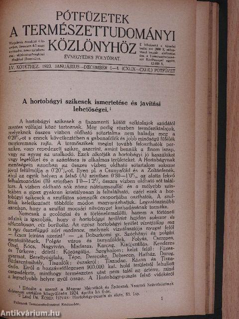 Természettudományi Közlöny 1923. január-december/Pótfüzetek a Természettudományi Közlönyhöz 1923. január-december