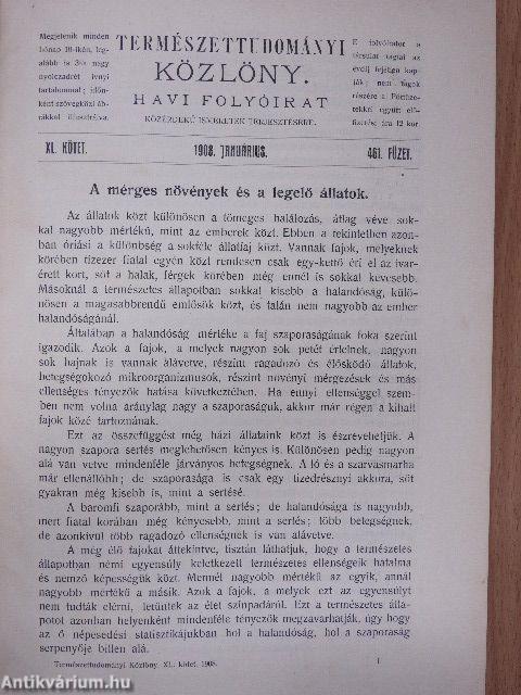 Természettudományi Közlöny 1908. január-december/Pótfüzetek a Természettudományi Közlönyhöz 1908. január-december