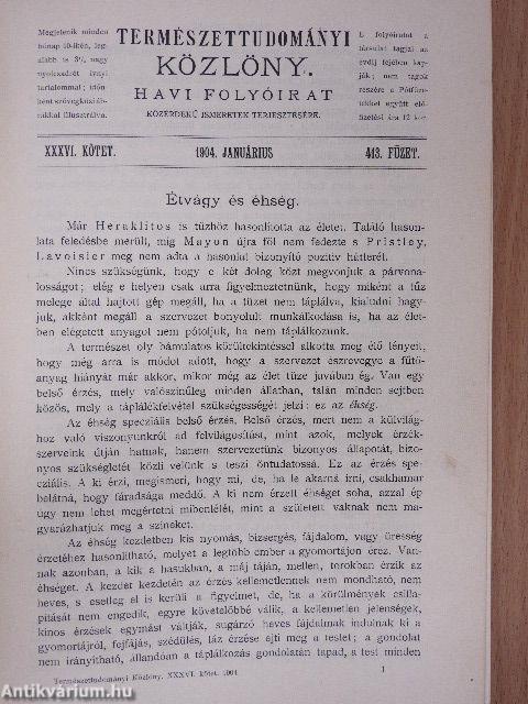 Természettudományi Közlöny 1904. január-deczember/Pótfüzetek a Természettudományi Közlönyhöz 1904. január-deczember