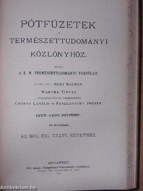 Természettudományi Közlöny 1904. január-deczember/Pótfüzetek a Természettudományi Közlönyhöz 1904. január-deczember