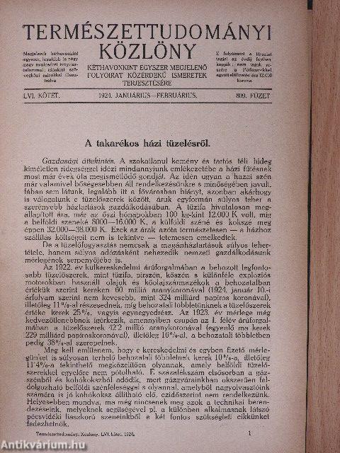 Természettudományi Közlöny 1924. január-december/Pótfüzetek a Természettudományi Közlönyhöz 1924. január-december