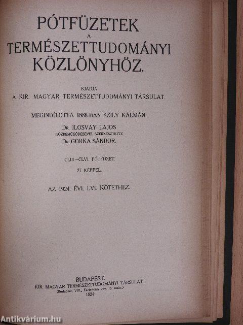 Természettudományi Közlöny 1924. január-december/Pótfüzetek a Természettudományi Közlönyhöz 1924. január-december