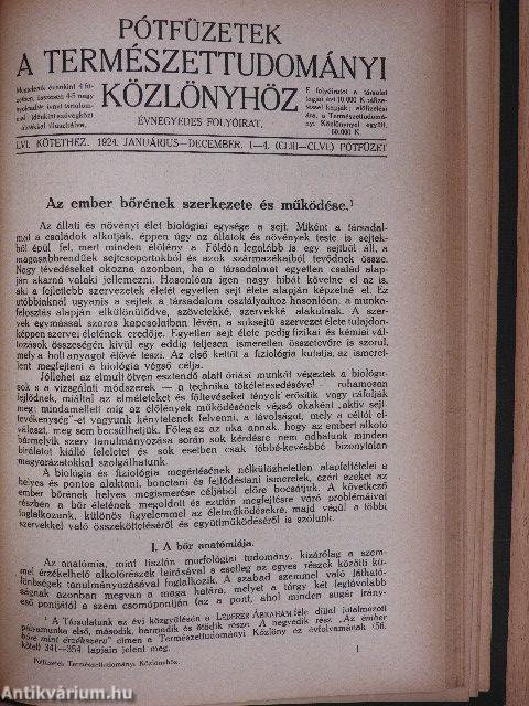 Természettudományi Közlöny 1924. január-december/Pótfüzetek a Természettudományi Közlönyhöz 1924. január-december