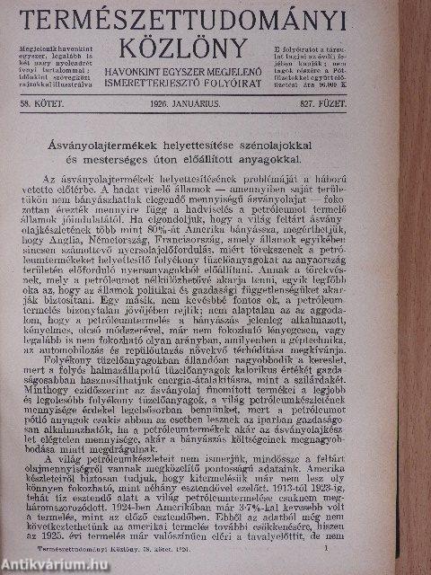 Természettudományi Közlöny 1926. január-december/Pótfüzetek a Természettudományi Közlönyhöz 1926. január-december