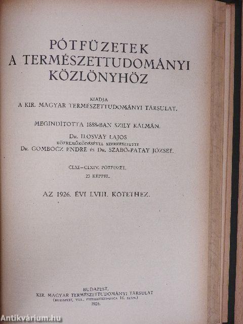 Természettudományi Közlöny 1926. január-december/Pótfüzetek a Természettudományi Közlönyhöz 1926. január-december