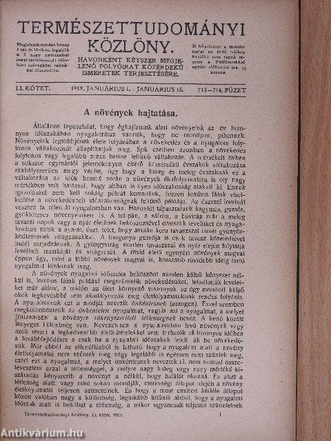 Természettudományi Közlöny 1919. január-deczember/Pótfüzetek a Természettudományi Közlönyhöz 1919. január-deczember