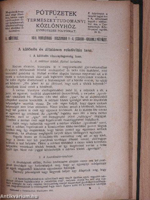 Természettudományi Közlöny 1919. január-deczember/Pótfüzetek a Természettudományi Közlönyhöz 1919. január-deczember