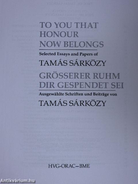 To you that honour now belongs/Grösserer Ruhm dir Gespendet sei